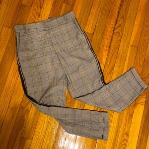 Pull on houndstooth pants with black athletic stripe